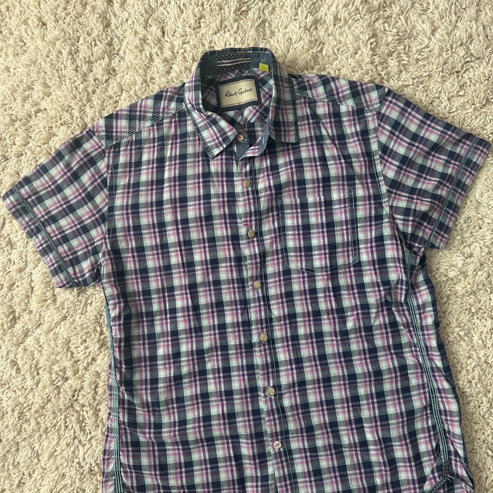 Robert Graham Men's Plaid Shirt - Blue, Purple, and White